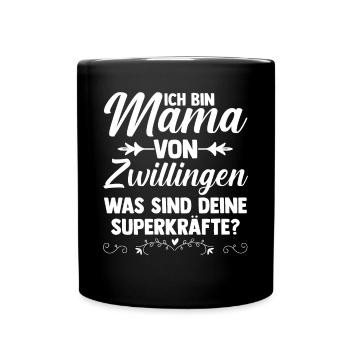 Mutter Zwillingsmama Mama von Zwillingen - Tasse einfarbig - Schwarz - Vorne