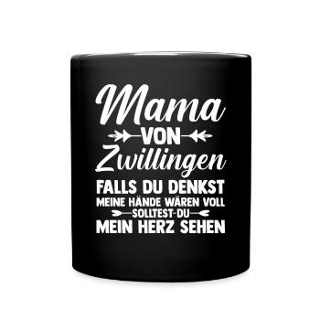 Mutter Zwillingsmama Mama von Zwillingen - Tasse einfarbig - Schwarz - Vorne