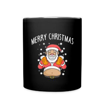 Weihnachtsmann Weihnachten Bier - Tasse einfarbig - Schwarz - Vorne