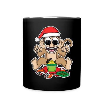 Affe mit Weihnachtsmütze Weihnachten - Tasse einfarbig - Schwarz - Vorne