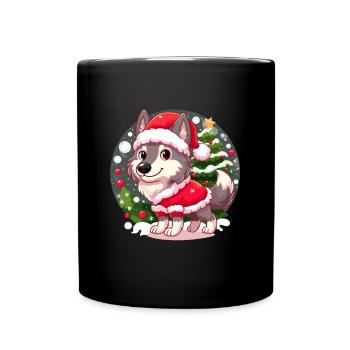 Niedlicher Wolf Welpe im Weihnachtsoutfit - Tasse einfarbig - Schwarz - Vorne