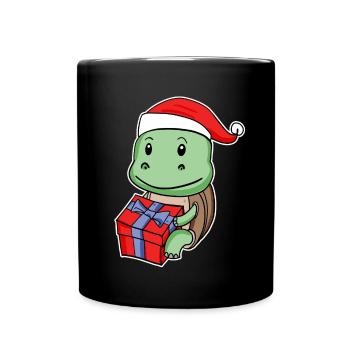 Turtle with Christmas hat - Full Colour Mug - black - Front