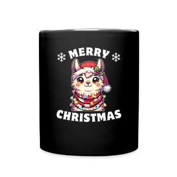 Père Noël chapeau Noël guirlandes lumineuses Lama - Mug uni - noir - Devant
