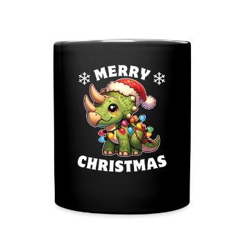 Dinosaurier Weihnachten Lichterkette Triceratops - Tasse einfarbig - Schwarz - Vorne