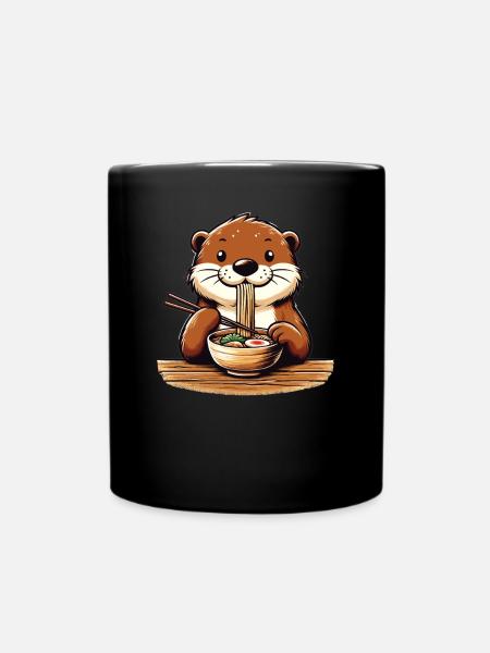 mignonne loutre mange des nouilles ramen loutres ramen ramen - Mug uni - noir