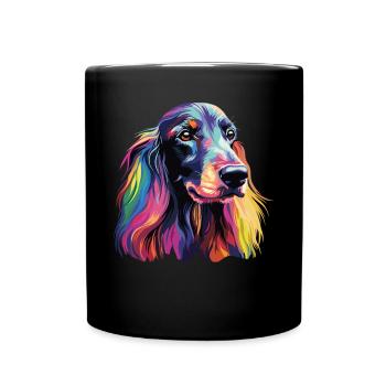 Aquarelle Chien Afghan coloré - Mug uni - noir - Devant