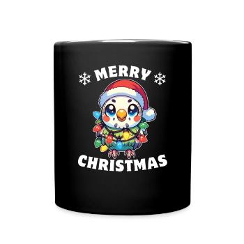 Weihnachten Lichterkette Wellensittich - Tasse einfarbig - Schwarz - Vorne