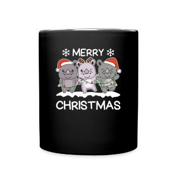 Frohe Weihnachten Nashorn Heiligabend Nashörner - Tasse einfarbig - Schwarz - Vorne