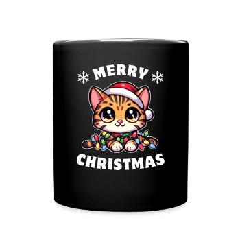 Weihnachten Lichterkette Bengalkatze - Tasse einfarbig - Schwarz - Vorne