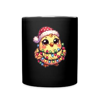 Père Noël chapeau Noël guirlandes lumineuses poulet - Mug uni - noir - Devant