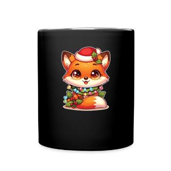 Père Noël chapeau Noël guirlandes lumineuses renard - Mug uni - noir - Devant