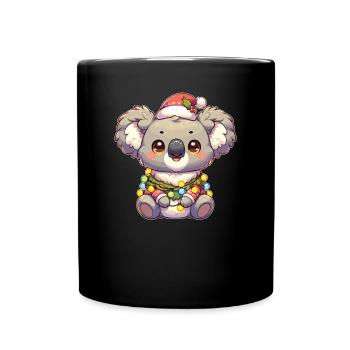 Père Noël chapeau Noël guirlandes lumineuses Koala - Mug uni - noir - Devant
