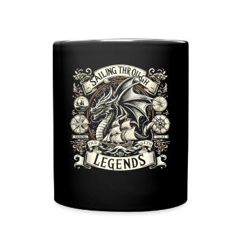 Drache - Segelschiff und Drachenabenteuer - Tasse einfarbig - Schwarz - Vorne
