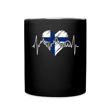 Helsinki Skyline Herzschlag Finnisch Love Finnland - Tasse einfarbig - Schwarz - Vorne