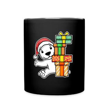 Ours polaire avec bonnet de Père Noël et cadeau de Noël - Mug uni - noir - Devant