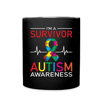 "i'm A Survivor Autism Warrior Autistic Ninja - Full Colour Mug - black - Front