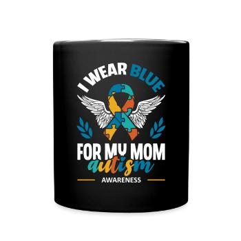 I'm wearing blue for my mom Love Support - Full Colour Mug - black - Front