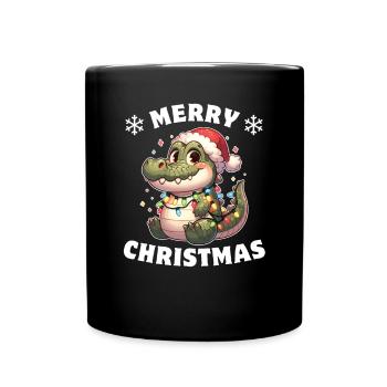 Père Noël chapeau Noël guirlandes lumineuses Crocodile - Mug uni - noir - Devant