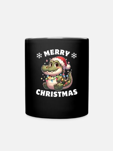 Père Noël chapeau Noël guirlandes lumineuses Crocodile - Mug uni - noir