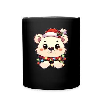Père Noël chapeau Noël guirlande lumineuse ours polaire - Mug uni - noir - Devant