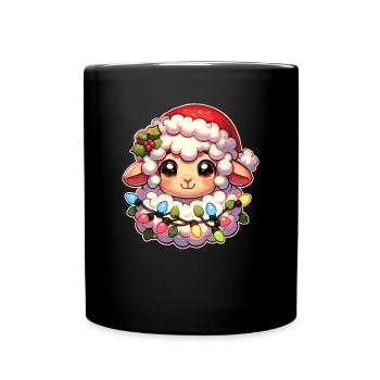 Père Noël chapeau Noël guirlandes lumineuses mouton - Mug uni - noir - Devant