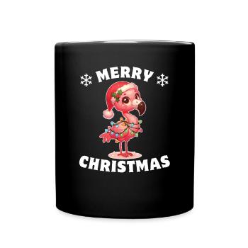 Père Noël chapeau Noël guirlandes lumineuses flamant rose - Mug uni - noir - Devant