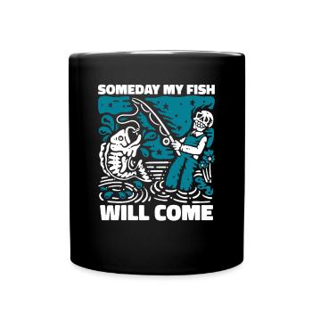 Un jour, mon poisson viendra pêcheur à la mouche - Mug uni - noir - Devant