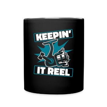 Keepin It Reel Spinnfischer Hochseeangler Angler - Tasse einfarbig - Schwarz - Vorne