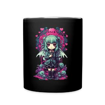 Kawaii Anime Chibi Demon Girl Pastel Goth - Full Colour Mug - black - Front