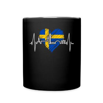 Stockholm Skyline Herzschlag Herz I Love Schweden - Tasse einfarbig - Schwarz - Vorne