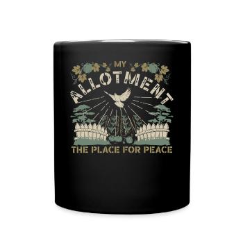Mein Schrebergarten, der Ort des Friedens - Tasse einfarbig - Schwarz - Vorne