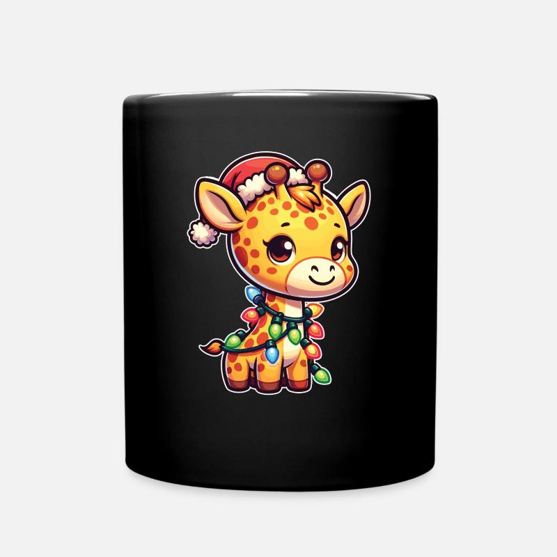 Weihnachtsmütze Weihnachten Lichterkette Giraffe - Tasse einfarbig - Schwarz