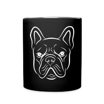Französische Bulldogge Linienstil - Tasse einfarbig - Schwarz - Vorne