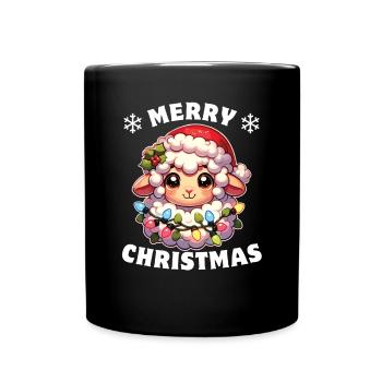 Père Noël chapeau Noël guirlandes lumineuses mouton - Mug uni - noir - Devant