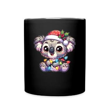 Père Noël chapeau Noël guirlandes lumineuses Koala - Mug uni - noir - Devant