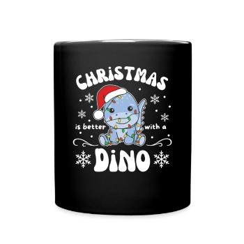 Weihnachten ist besser mit einem Dino - Tasse einfarbig - Schwarz - Vorne