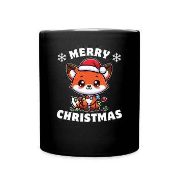 Père Noël chapeau Noël guirlandes lumineuses renard - Mug uni - noir - Devant