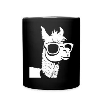 Lustiges Alpaka mit Sonnenbrille Coole Alpakas - Tasse einfarbig - Schwarz - Vorne