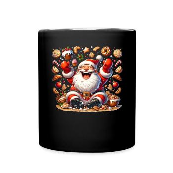 Lustiger Weihnachtsmann Nascht Gerne - Plätzchen - Tasse einfarbig - Schwarz - Vorne