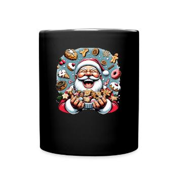 Lustiger Weihnachtsmann Nascht Gerne - Plätzchen - Tasse einfarbig - Schwarz - Vorne