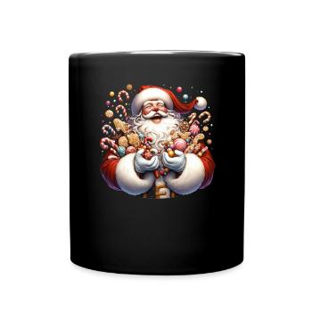 Lustiger Weihnachtsmann Nascht Gerne - Plätzchen - Tasse einfarbig - Schwarz - Vorne