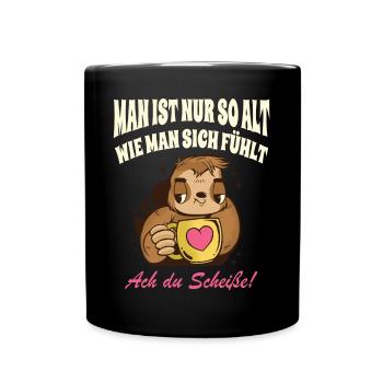 Lustige Rentner Sprüche Faultier Kaffee Herz - Tasse einfarbig - Schwarz - Vorne