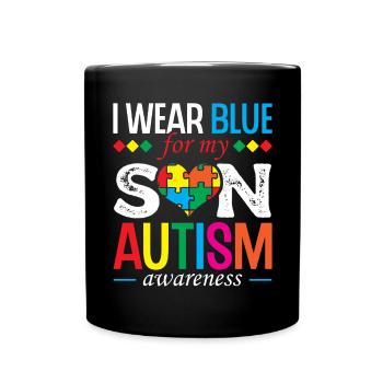 I'm wearing blue for autism awareness month - Full Colour Mug - black - Front
