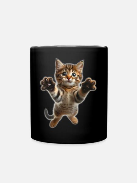 Cute jumping little cat - Full Colour Mug - black