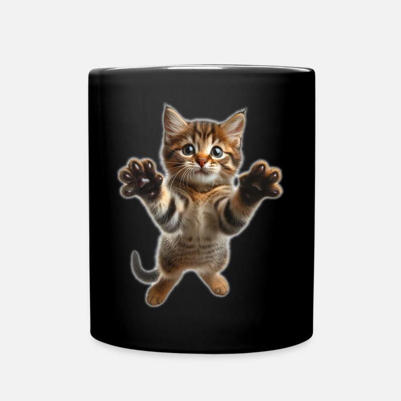 Cute jumping little cat - Full Colour Mug - black