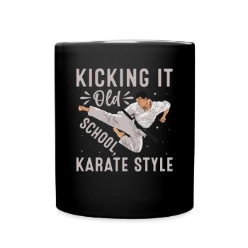 Kicking it old school Karate Style - Full Colour Mug - black - Front