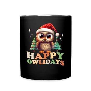 Happy Owlidays Owl Christmas - Full Colour Mug - black - Front
