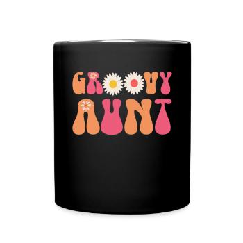 Aunt Retro Groovy Baby Announcement Aunt - Full Colour Mug - black - Front