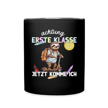 Faultier Erste Klasse Einschulung Roller Design - Tasse einfarbig - Schwarz - Vorne