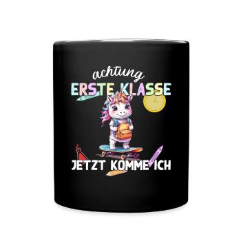 Einhorn Skateboard Einschulung Erste Klasse - Tasse einfarbig - Schwarz - Vorne